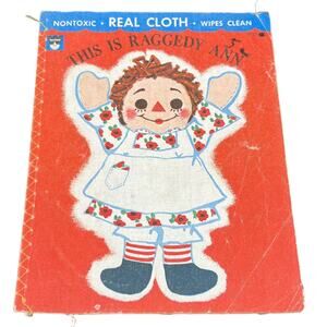 🧵 Vintage Raggedy Ann Real Cloth Wipes Clean Kids Fabric Book/Panel Red Nursery